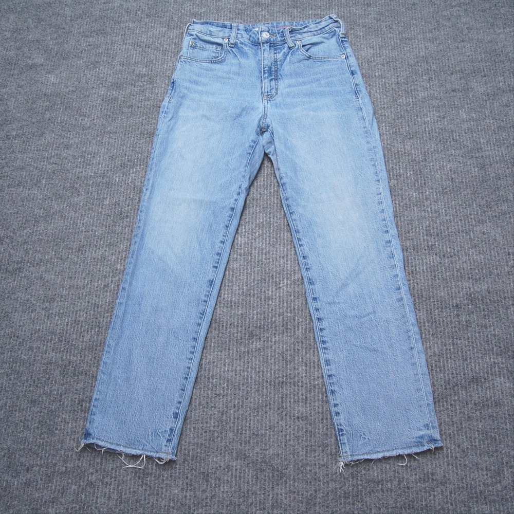 Pilcro The Vintage Straight Jeans Womens 27 Light Wash High Rise Raw Hem Denim